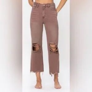 Altar'd State Mauve Distressed Flare Jeans